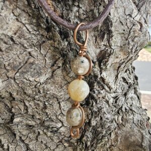 Copper Wrapped Rutilated Quartz With Jasper Necklace