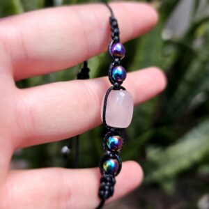 Hematite and Rose Quartz Macrame Bracelet